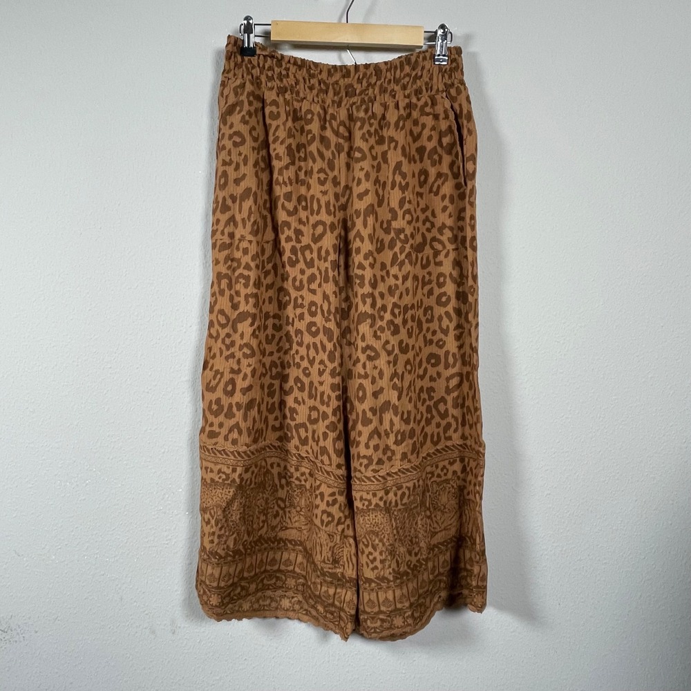 Soft Surroundings Wide‎ Leg Pants Women PL Orange Leopard Print Excellent Petite